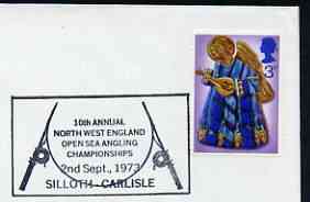 Postmark - Great Britain 1973 cover bearing illustrated cancellation for Open Sea Angling Championships (Carlisle), stamps on , stamps on  stamps on fishing