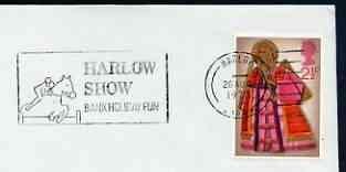 Postmark - Great Britain 1973 cover bearing illustrated slogan cancellation for Harlow Show, stamps on horses, stamps on show jumping