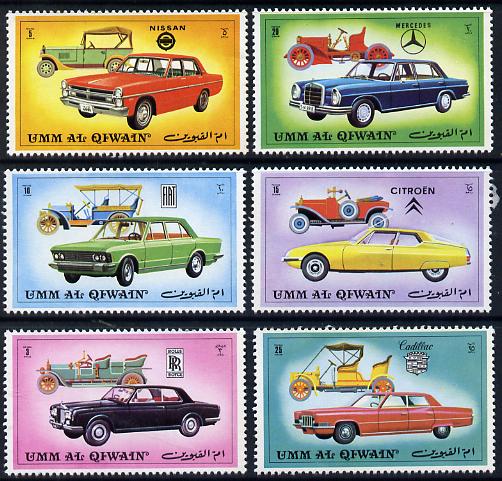 Umm Al Qiwain 1972 Cars (Vintage & Modern) unmounted mint set of 6, Mi 637-42 , stamps on cars     nissan      fiat      mercedes     citroen     rolls royce     cadillac