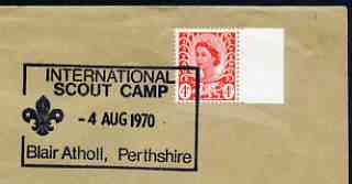 Postmark - Great Britain 1970 cover bearing illustrated cancellation for International Scout Camp, Blair Atholl, stamps on scouts, stamps on scots, stamps on scotland     