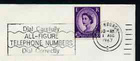 Postmark - Great Britain 1967 cover bearing slogan cancellation for 'Dial Carefully, All-figure Telephone Numbers, stamps on communications, stamps on telephones