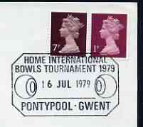 Postmark - Great Britain 1979 cover bearing illustrated cancellation for Home International Bowls Tournament, Pontypool, stamps on sport, stamps on bowls