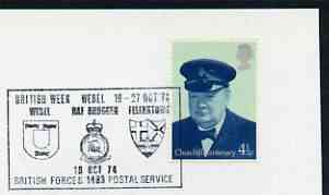 Postmark - Great Britain 1974 card bearing illustrated cancellation for British Week, RAF Bruggen (BFPS), stamps on arms, stamps on heraldry , stamps on  raf , stamps on 