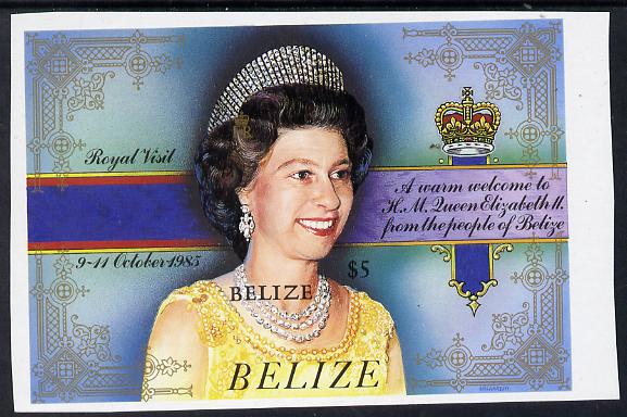 Belize 1985 Royal Visit $5 unmounted mint imperf m/sheet (SG MS 865), stamps on royalty, stamps on royal visit