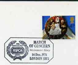 Postmark - Great Britain 1974 card bearing special cancellation for RSPCA, March of Concern, stamps on animals, stamps on pets