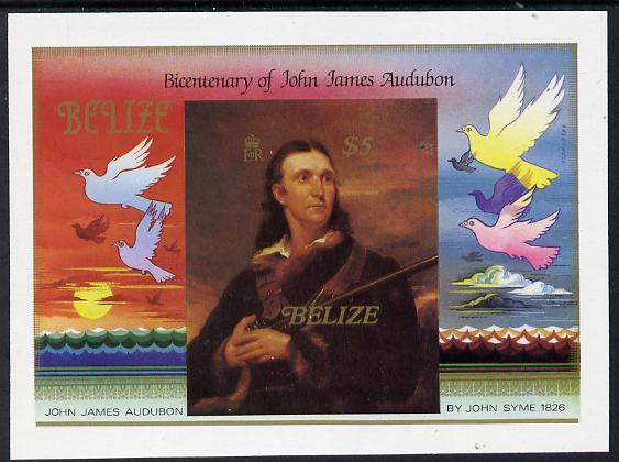 Belize 1985 Birth Bicentenary of John Audubon (Birds) $5 imperf m/sheet unmounted mint (SG MS 826), stamps on audubon  birds  personalities