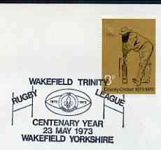 Postmark - Great Britain 1973 cover bearing illustrated cancellation for Wakefield Trinity Rugby League Centenary Year, stamps on rugby, stamps on sport
