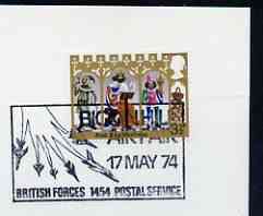 Postmark - Great Britain 1974 card bearing illustrated cancellation for Biggin Hill Air Fair, (BFPS), stamps on aviation