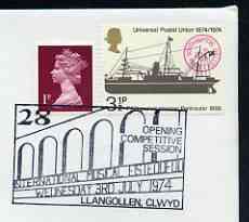 Postmark - Great Britain 1974 cover bearing illustrated cancellation for Llangollen International Musical Eisteddfod, showing a Bridge, stamps on music, stamps on bridges