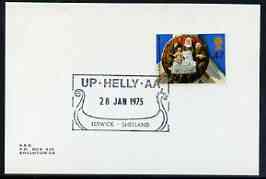 Postmark - Great Britain 1975 card bearing illustrated cancellation for Up-Helly-AA, stamps on vikings, stamps on folklore