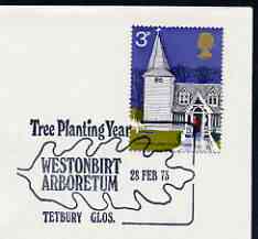 Postmark - Great Britain 1973 cover bearing illustrated cancellation for Tree Planting Year, Westonbirt Arboretum, stamps on trees