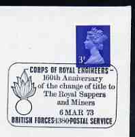 Postmark - Great Britain 1973 cover bearing special cancellation for Corps of Royal Engineers, change of title to Royal Sappers and Miners (BFPS), stamps on militaria, stamps on miners