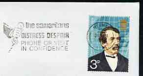 Postmark - Great Britain 1974 cover bearing illustrated slogan cancellation for The Samaritans, Distress, despair, phone or visit', stamps on care, stamps on telephones