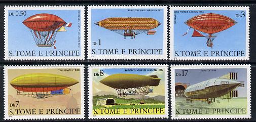 St Thomas & Prince Islands 1980 Airships set of 6 unmounted mint, stamps on aviation, stamps on airships