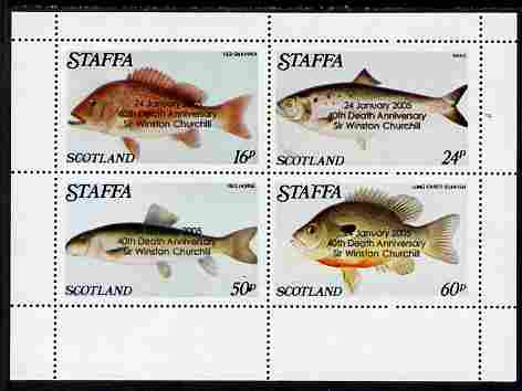 Staffa 2005 40th Death Anniversary of Winston Churchill overprinted on 1979 Fish #04 (Snapper, Shad, etc) perf set of 4 values, unmounted mint, stamps on fish, stamps on marine life, stamps on churchill
