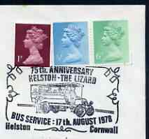 Postmark - Great Britain 1978 cover bearing illustrated cancellation for 75th Anniversary Kelston to Lizard Bus Service, stamps on buses, stamps on transport