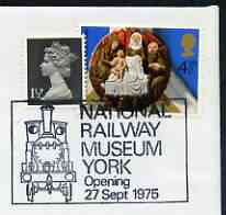 Postmark - Great Britain 1975 cover bearing special cancellation for Opening of National Tailway Museum, stamps on railways, stamps on museums