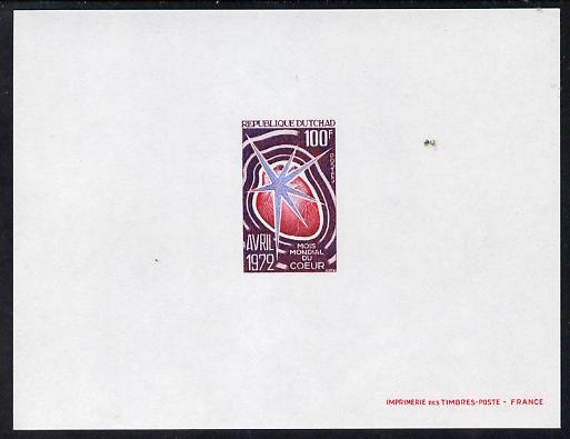Chad 1972 Heart Month 100f deluxe proof card in full issued colours, stamps on medical    heart