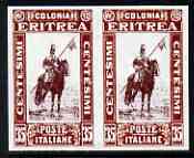 Eritrea 1930 Lancer 35c imperf pair being a 'Hialeah' forgery on gummed paper (as SG 156), stamps on militaria, stamps on forgery, stamps on forgeries, stamps on horses