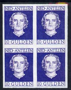 Netherlands Antilles 1950 Queen Juliana 10g imperf block of 4 being a Hialeah forgery on gummed paper unmounted mint (as SG 324), stamps on royalty, stamps on forgery, stamps on forgeries