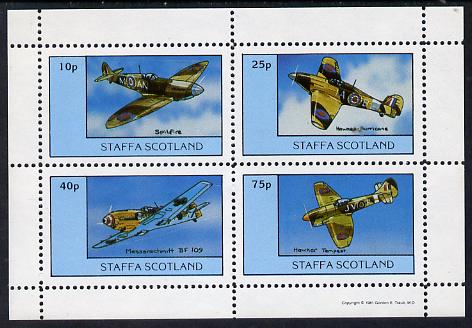 Staffa 1981 WW2 Aircraft #2 (Spitfire, Hurricane, Messerschmitt & Tempest) perf set of 4 values unmounted mint, stamps on aviation, stamps on  ww2 , stamps on  raf , stamps on 