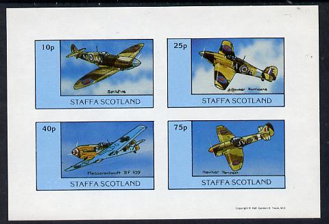 Staffa 1981 WW2 Aircraft #2 (Spitfire, Hurricane, Messerschmitt & Tempest) imperf set of 4 values unmounted mint, stamps on aviation, stamps on  ww2 , stamps on  raf , stamps on 