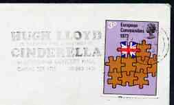 Postmark - Great Britain 1973 cover bearing illustrated slogan cancellation for Hugh Lloyd in Cinderella at Lewisham Concert Hall, stamps on entertainments, stamps on theatres