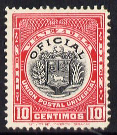 Venezuela 1912 Official 10c (without Stars) virtually unmounted mint SG O355, stamps on arms, stamps on heraldry