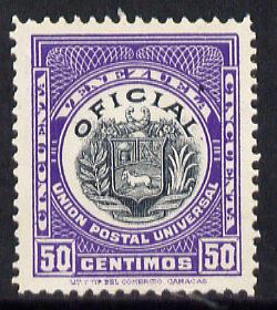 Venezuela 1912 Official 50c (without Stars) virtually unmounted mint SG O357, stamps on arms, stamps on heraldry