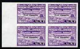 Brazil 1930 20,000r optd Graf Zeppelin USA, imperf block of 4 being a Hialeah forgery on gummed paper , stamps on airships, stamps on zeppelins, stamps on aviation, stamps on forgery, stamps on forgeries, stamps on 