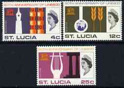 St Lucia 1966 UNESCO set of 3 unmounted mint, SG 226-28, stamps on unesco