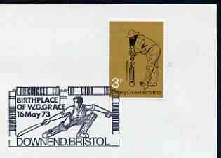 Postmark - Great Britain 1973 cover bearing special illustrated cancellation for Downend Cricket Club, birthplace of W G Grace, stamps on sport, stamps on cricket