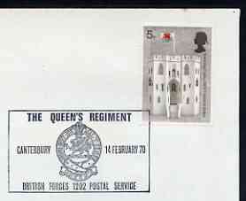 Postmark - Great Britain 1970 cover bearing illustrated cancellation for The Queen's Regiment, Canterbury (BFPS), stamps on militaria, stamps on 
