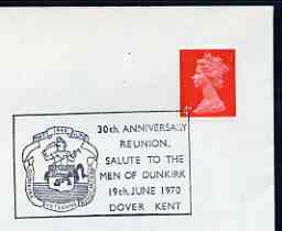 Postmark - Great Britain 1970 cover bearing illustrated cancellation for 30th Anniversary Reunion, Salute to the Men of Dunkirk, stamps on militaria, stamps on  ww2 , stamps on 