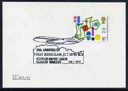 Postmark - Great Britain 1977 card bearing illustrated cancellation for 25th Anniversary of First Regular Jet Service, stamps on aviation