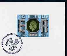 Postmark - Great Britain 1977 card bearing illustrated cancellation for Queens Silver Jubilee Royal Visit to Liverpool, stamps on silver jubilee, stamps on royal visits, stamps on birds