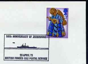 Postmark - Great Britain 1973 cover bearing illustrated cancellation for 55th Anniversary of Zeebrugge (BFPS), stamps on militaria, stamps on ships, stamps on  ww1 , stamps on 