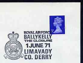 Postmark - Great Britain 1971 cover bearing illustrated cancellation for Closure of RAF Ballykelly, stamps on aviation, stamps on  raf , stamps on 
