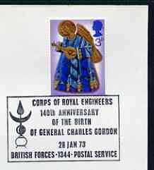 Postmark - Great Britain 1973 cover bearing special cancellation for Corps of Royal Engineers - 140th Anniversary of Birth of General Charles Gordon (BFPS), stamps on militaria, stamps on personalities