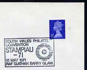 Postmark - Great Britain 1971 cover bearing illustrated cancellation for Stampiau 71 - South Wales Philatelic Convention, RAF St Anthan, stamps on stamp exhibitions, stamps on  raf , stamps on 