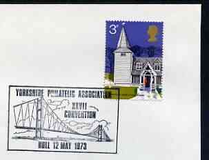 Postmark - Great Britain 1973 cover bearing illustrated cancellation for Yorkshire Philatelic Association 27th Convention, showing Humber Suspension Bridge, stamps on stamp exhibitions, stamps on bridges