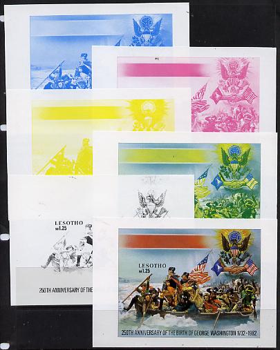 Lesotho 1982 250th Birth Anniversary George Washington m/sheet the set of 6 imperf progressive proofs comprising the 4 main individual colours plus 2 different combination composites, extremely rare , stamps on personalities    usa-presidents