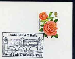 Postmark - Great Britain 1976 card bearing illustrated cancellation for Lombard RAC Rally showing Pulteney Bridge, stamps on bridges, stamps on rac, stamps on cars, stamps on sport