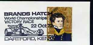 Postmark - Great Britain 1972 cover bearing illustrated cancellation for Brands Hatch World Championship Victory Race, stamps on cars, stamps on racing cars, stamps on  f1 , stamps on sport