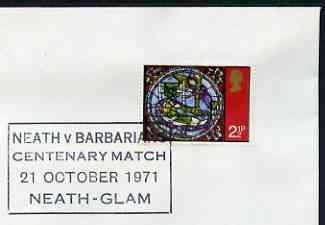 Postmark - Great Britain 1971 cover bearing illustrated cancellation for Neath v Barbarians Centenary Match, stamps on rugby, stamps on sport
