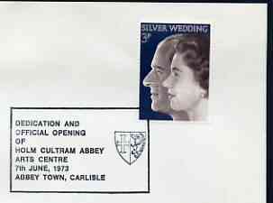 Postmark - Great Britain 1973 cover bearing illustrated cancellation for Official Opening of Holm Cultram Abbey Arts Centre, stamps on arts, stamps on abbeys, stamps on churches, stamps on arms, stamps on heraldry