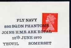 Postmark - Great Britain 1970 cover bearing special cancellation for Fly Navy - 892 Sqn Phantoms join HMS Ark Royal, stamps on ships, stamps on aviation, stamps on flat tops