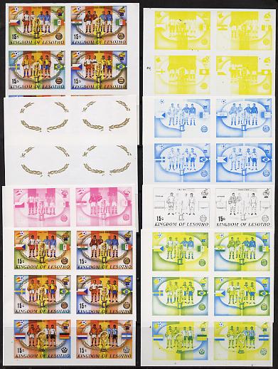 Lesotho 1982 Football se-tenant block of 6 x 8 imperf progressive proofs comprising the 5 individual colours plus 3 composite combinations incl the completed design, scarce (48 proofs, as SG 481-2, 485-6 & 489-90), stamps on football  sport