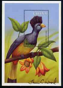 Ghana 2000 Fauna & Flora 6000c perf m/sheet (Great Blue Turaco) signed by Thomas C Wood the designer, unmounted mint SG MS 3015b, stamps on birds