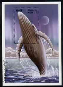 Mali 1997? Humpback Whale 1000f perf m/sheet signed by Thomas C Wood the designer, stamps on whales, stamps on mammals
